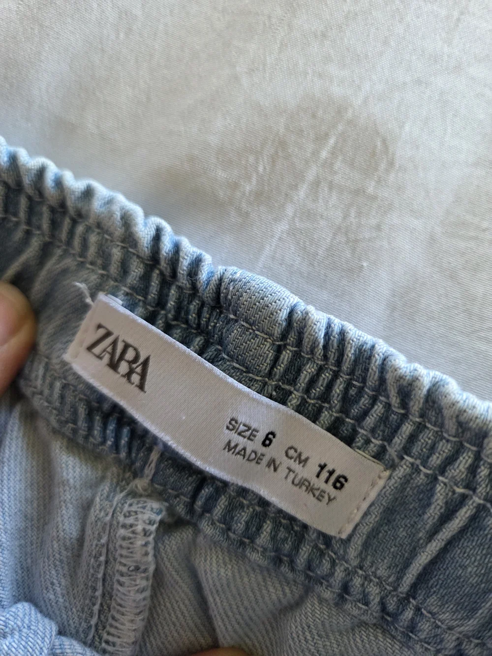 ZARA  Light Wash Denim Set - Cropped Top & Wide Leg Pants, Light Blue